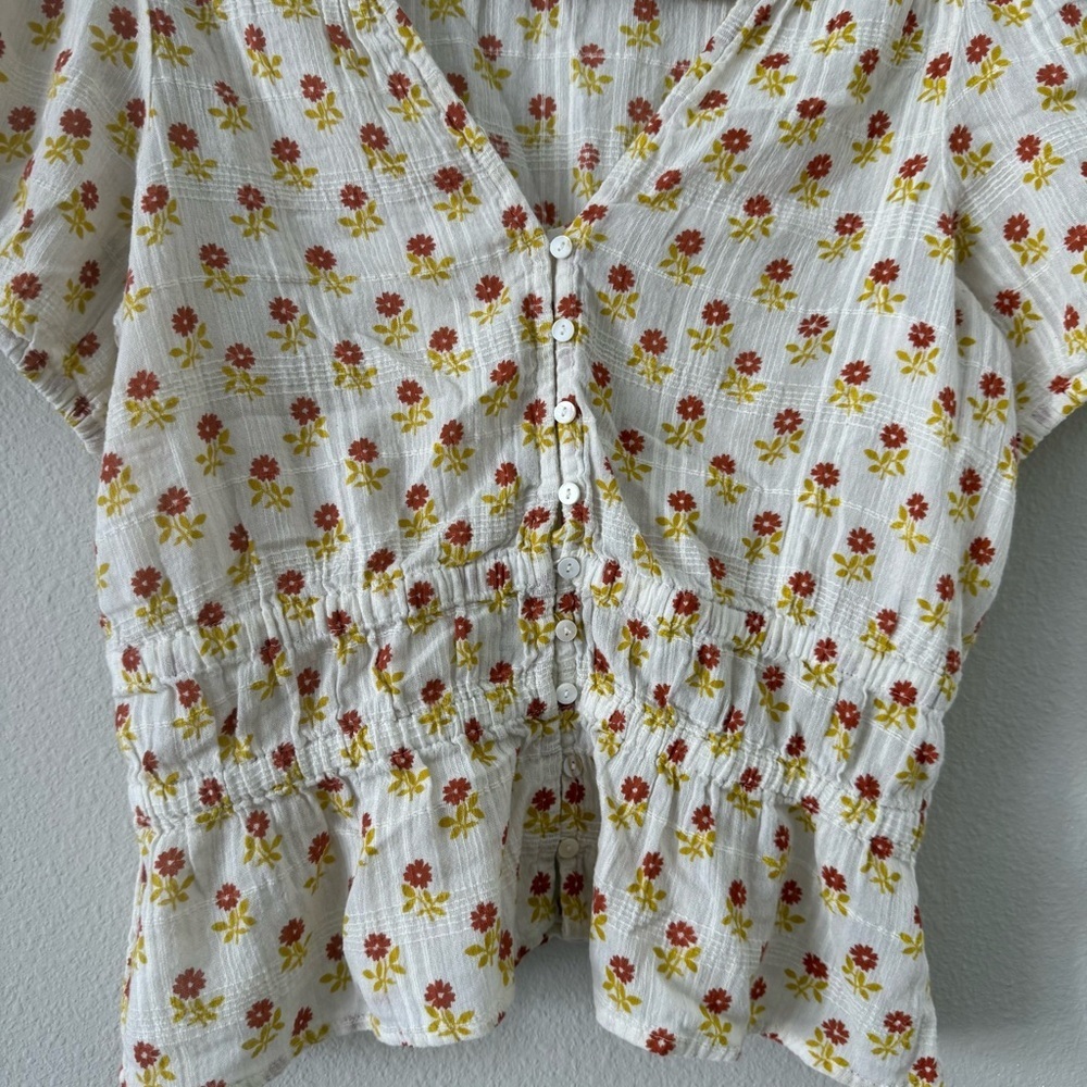 Madewell Sophia Short Sleeve Top in Wild Calendula Block-Print Small - Picture 5 of 8